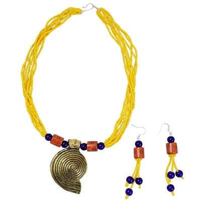 Yellow Jeko Moti Antique Pendant Necklace Set