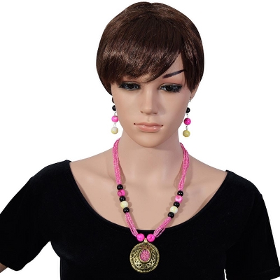 Pink Jeko Moti Antique Pendant Necklace Set