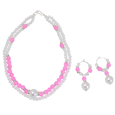 Pink & White Beads Designer Necklace Set