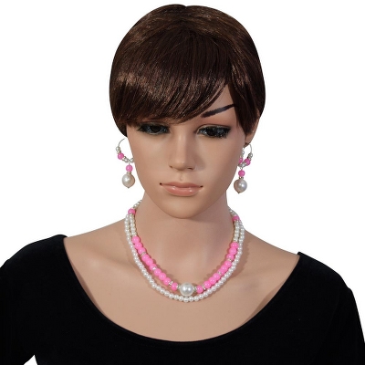 Pink & White Beads Designer Necklace Set