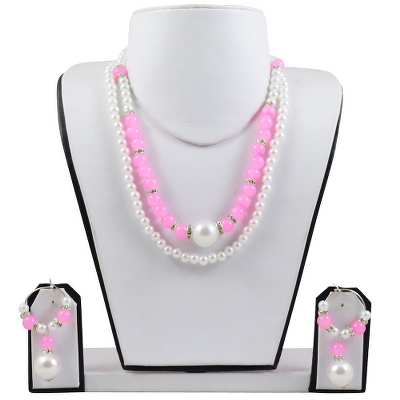 Pink & White Beads Designer Necklace Set