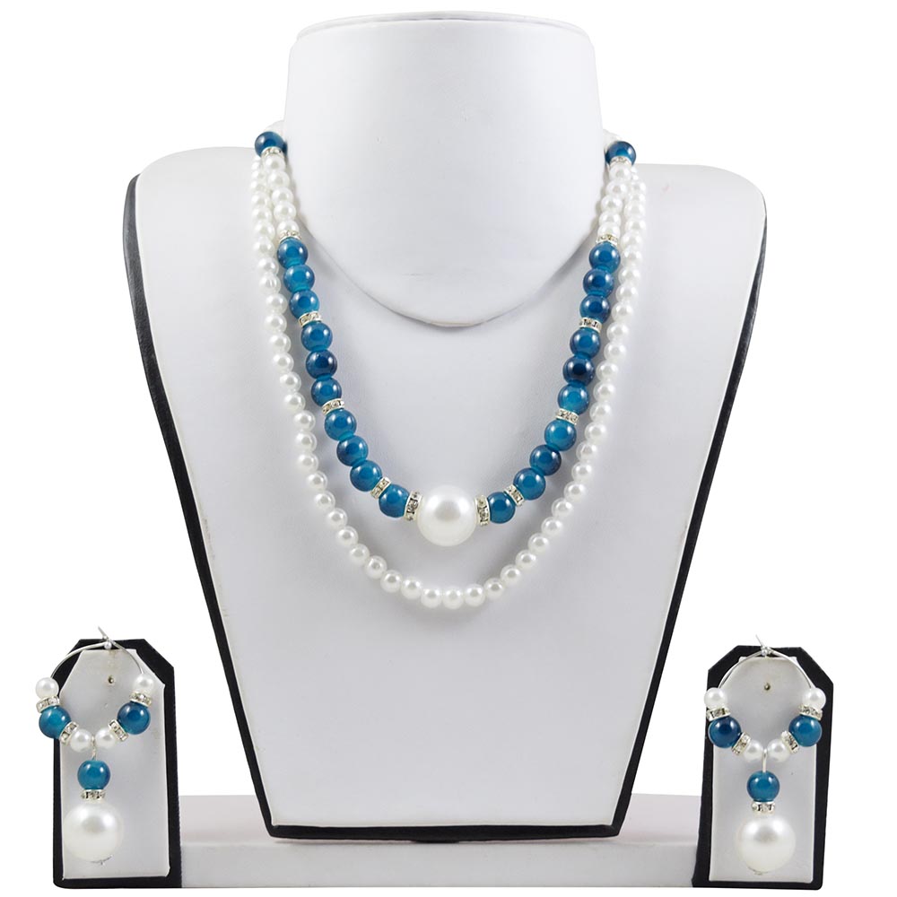 Blue &amp; White Beads Designer Necklace Set