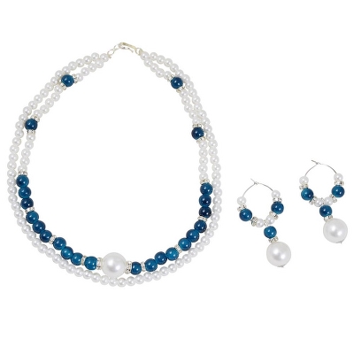 Blue &amp; White Beads Designer Necklace Set