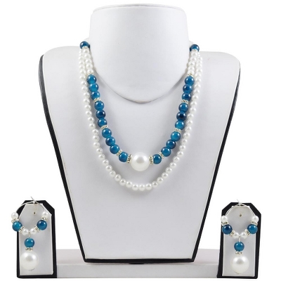 Blue &amp; White Beads Designer Necklace Set