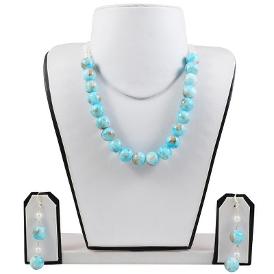 Sky Blue Designer Beads Necklace Set