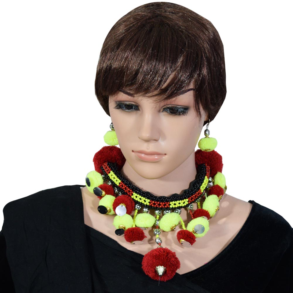 Jeko Moti &amp; Pom Pom Balls Necklace for Navratri