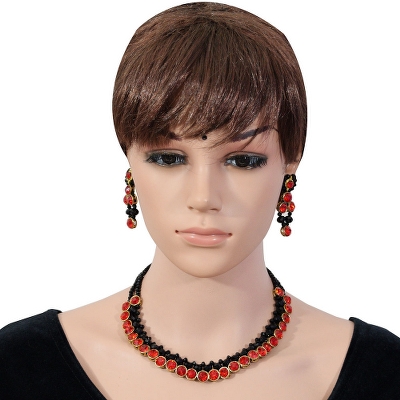 Black Crystal Beads Red Kundan Choker Necklace for Girls & Women