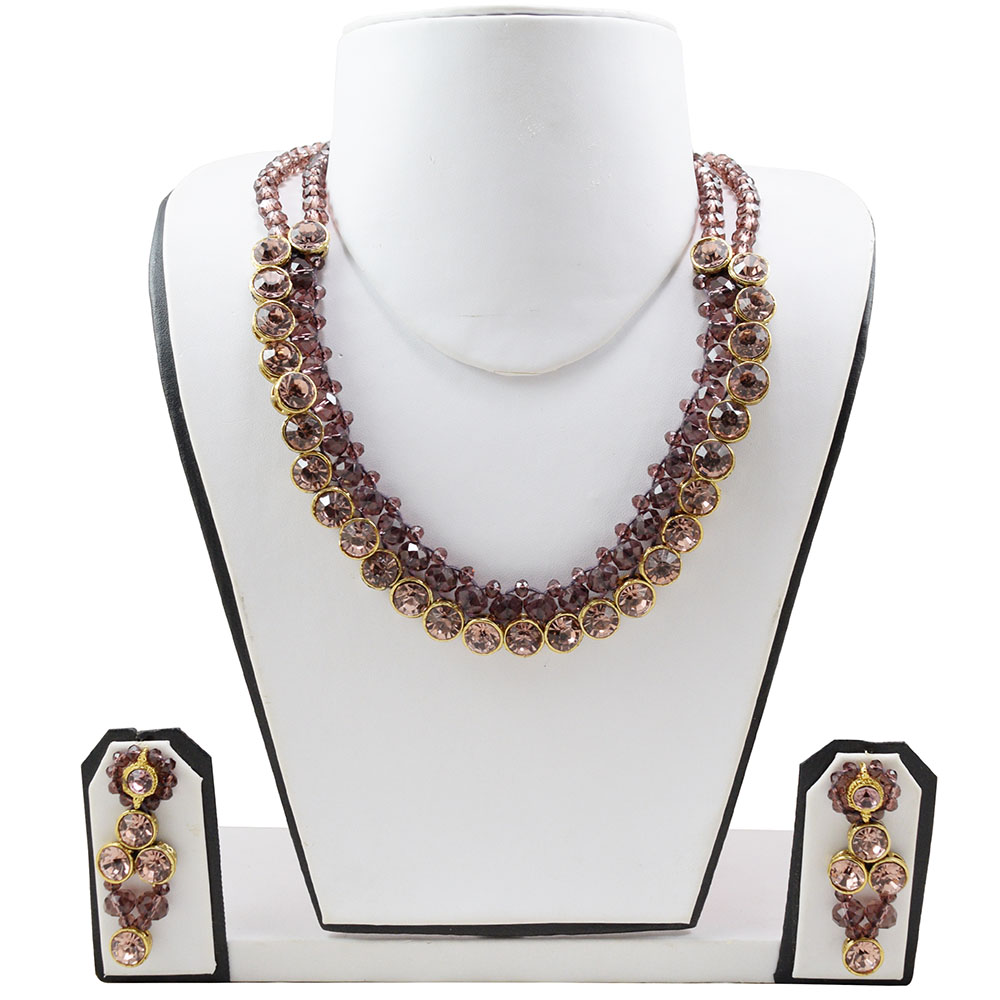Brown Crystal Beads Kundan Choker Necklace Set for Girls &amp; Women