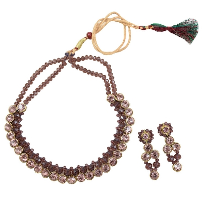 Brown Crystal Beads Kundan Choker Necklace Set for Girls &amp; Women
