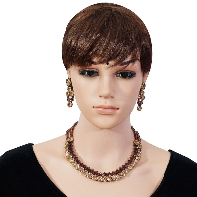 Brown Crystal Beads Kundan Choker Necklace Set for Girls &amp; Women