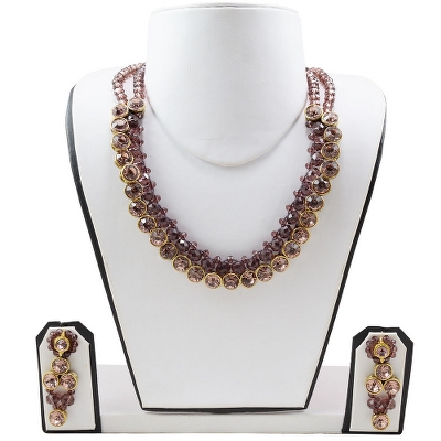 Brown Crystal Beads Kundan Choker Necklace Set for Girls &amp; Women
