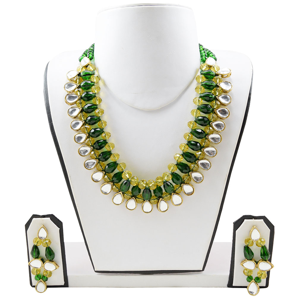 Green Crystal Beads Beautiful Kundan Necklace Set