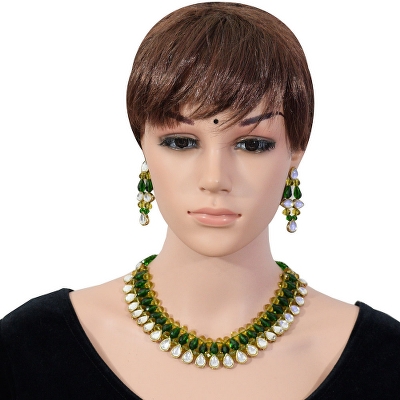 Green Crystal Beads Beautiful Kundan Necklace Set