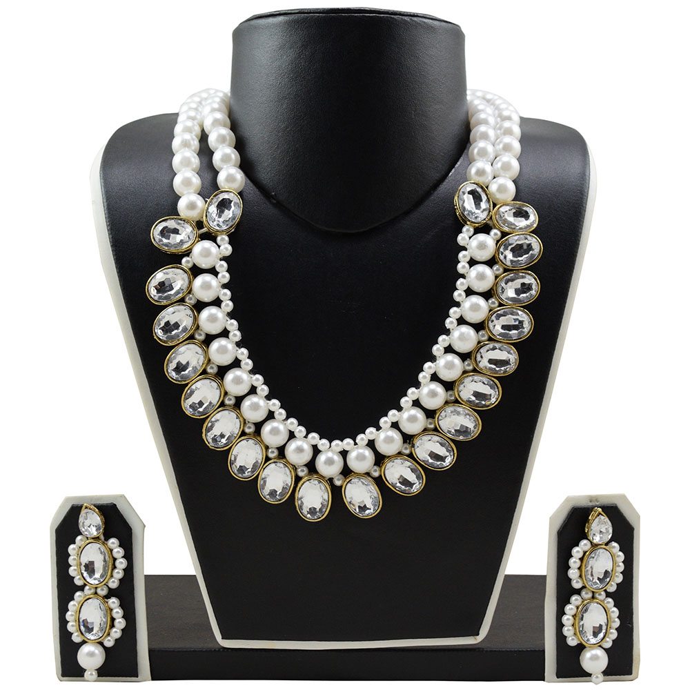 White Pearls Kundan Grand Choker Necklace Set for Women & Girls