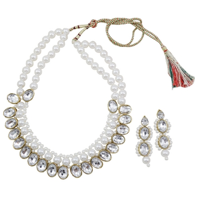 White Pearls Kundan Grand Choker Necklace Set for Women & Girls