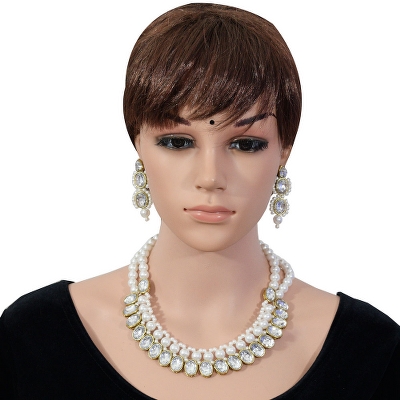 White Pearls Kundan Grand Choker Necklace Set for Women & Girls