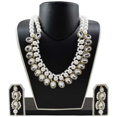 White Pearls Kundan Grand Choker Necklace Set for Women & Girls