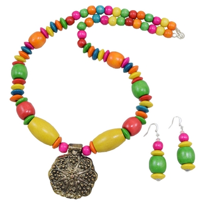 Wooden Beads Designer Antique Pendant Necklace Set for Girls & Women