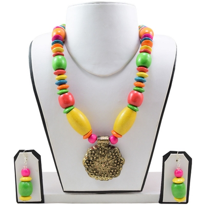 Wooden Beads Designer Antique Pendant Necklace Set for Girls & Women