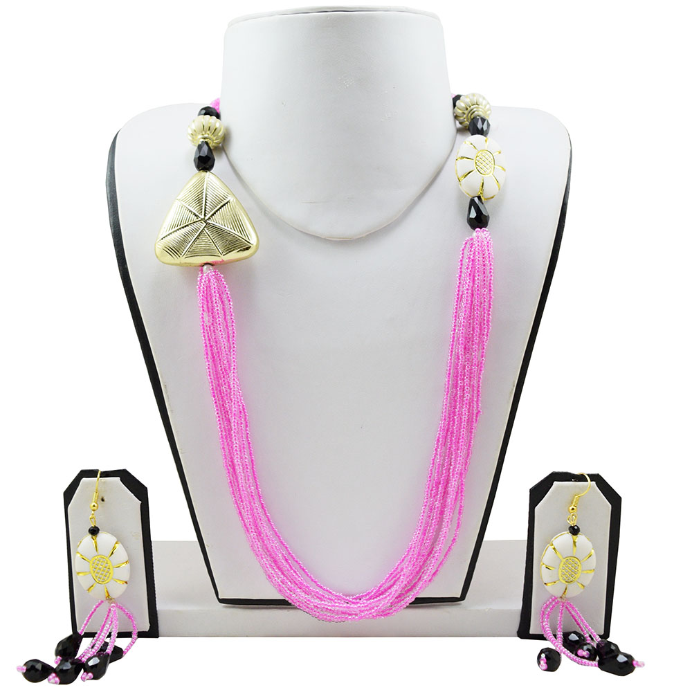 Pink Jeko moti Designer Necklace & Earrings for Girls & Women