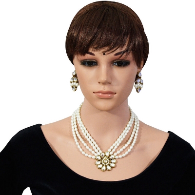 White Beads Designer Kundan Pendant Necklace set for Girls &amp; Women