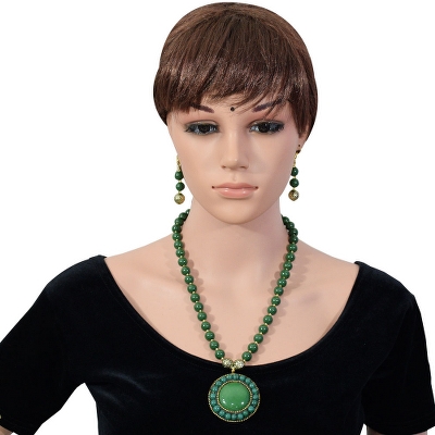 Green Designer Beads Pendant Beautiful Necklace with Earrings