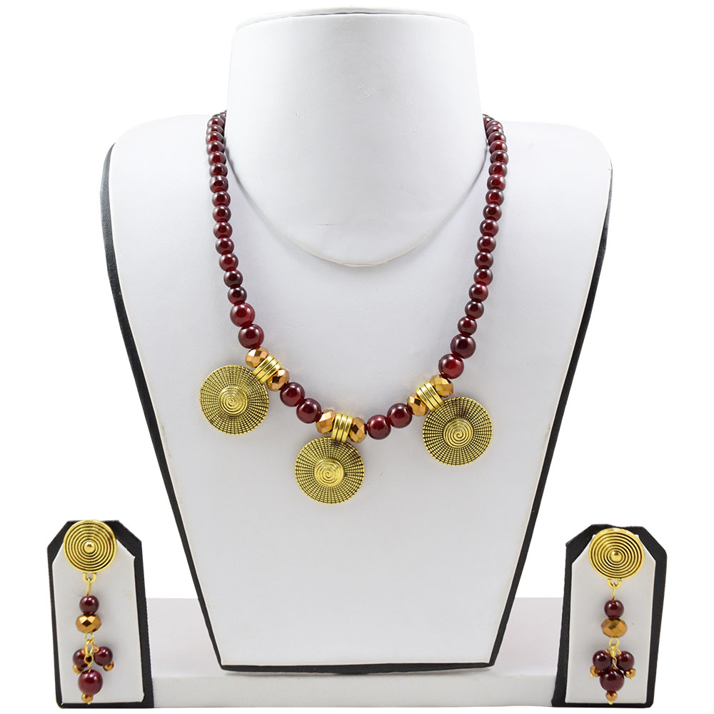 Maroon Beads Designer Necklace set for Girls & Women