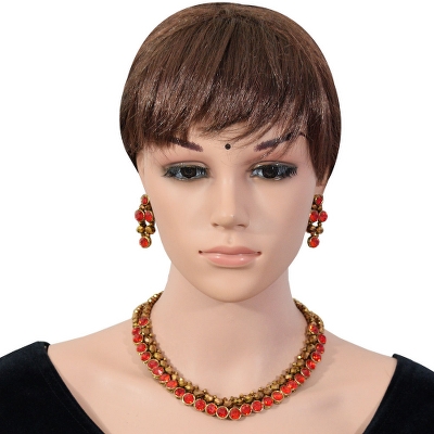 Copper Crystal Beads Red Kundan Necklace Set for Women & Girls