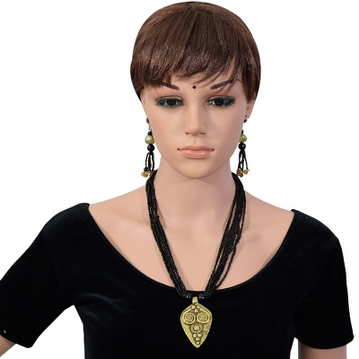 Black Jeko Moti Antique Pendant Necklace Set For Girls & Women