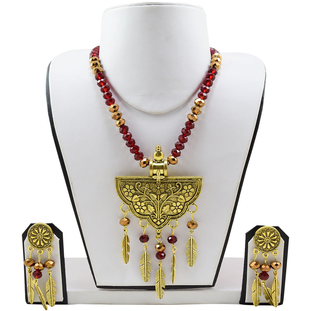 Red Crystal Beads Designer Pendant Necklace Set for Girls & Women
