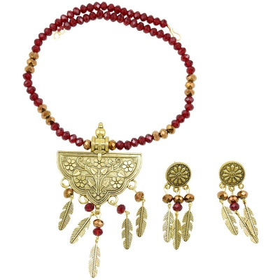 Red Crystal Beads Designer Pendant Necklace Set for Girls & Women