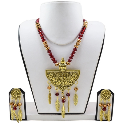 Red Crystal Beads Designer Pendant Necklace Set for Girls & Women