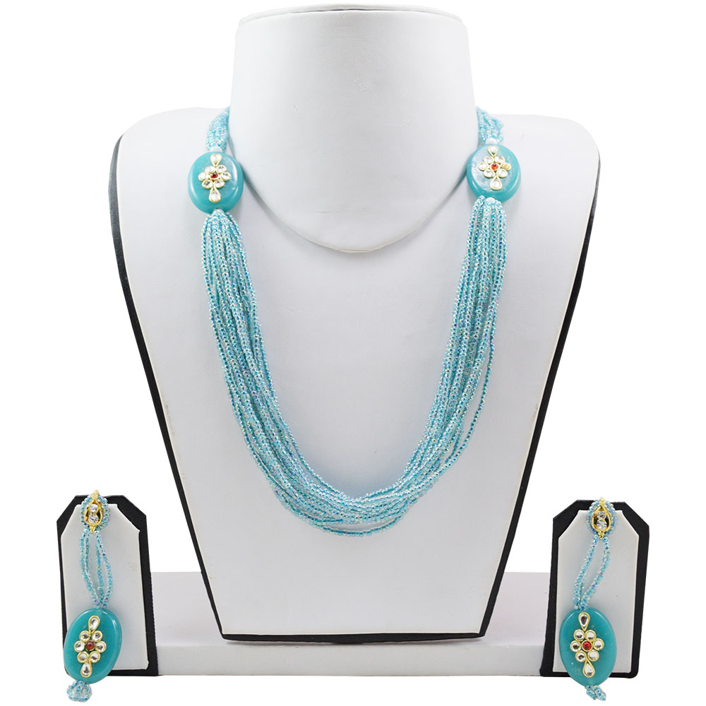 Sky Blue Jeko moti Multi Strand Necklace & Earrings