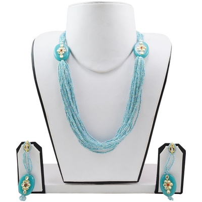 Sky Blue Jeko moti Multi Strand Necklace & Earrings