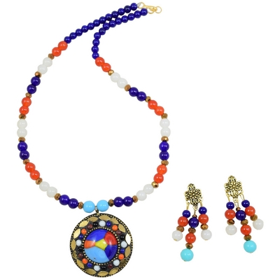Multi Color Beads Designer Pendant Necklace Set for Girls & Women