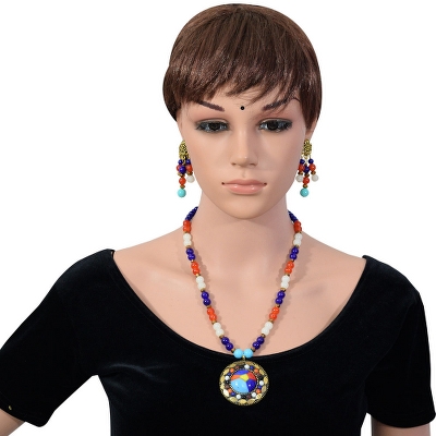 Multi Color Beads Designer Pendant Necklace Set for Girls & Women