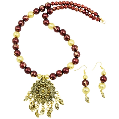 Designer Beads Antique Pendant Necklace & Earrings