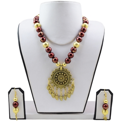 Designer Beads Antique Pendant Necklace & Earrings