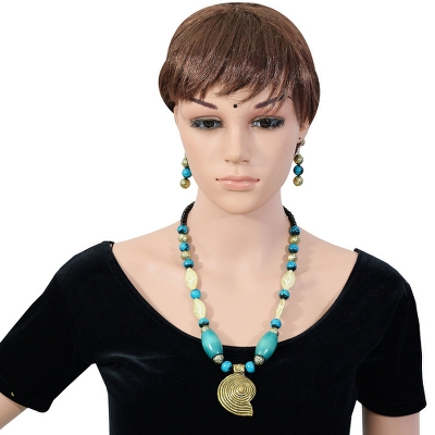 Designer Beads Antique Pendant Necklace & Earrings