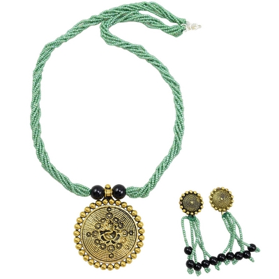 Turquoise Jeko Moti Antique Pendant Multi Strand Necklace & Earrings