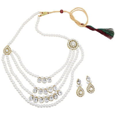 White Pearls Diamond Stones Kundan Multi-strand Necklace