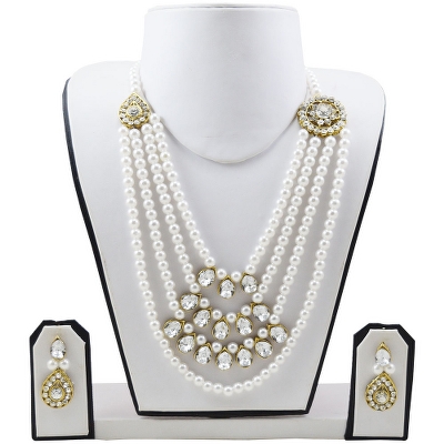 White Pearls Diamond Stones Kundan Multi-strand Necklace