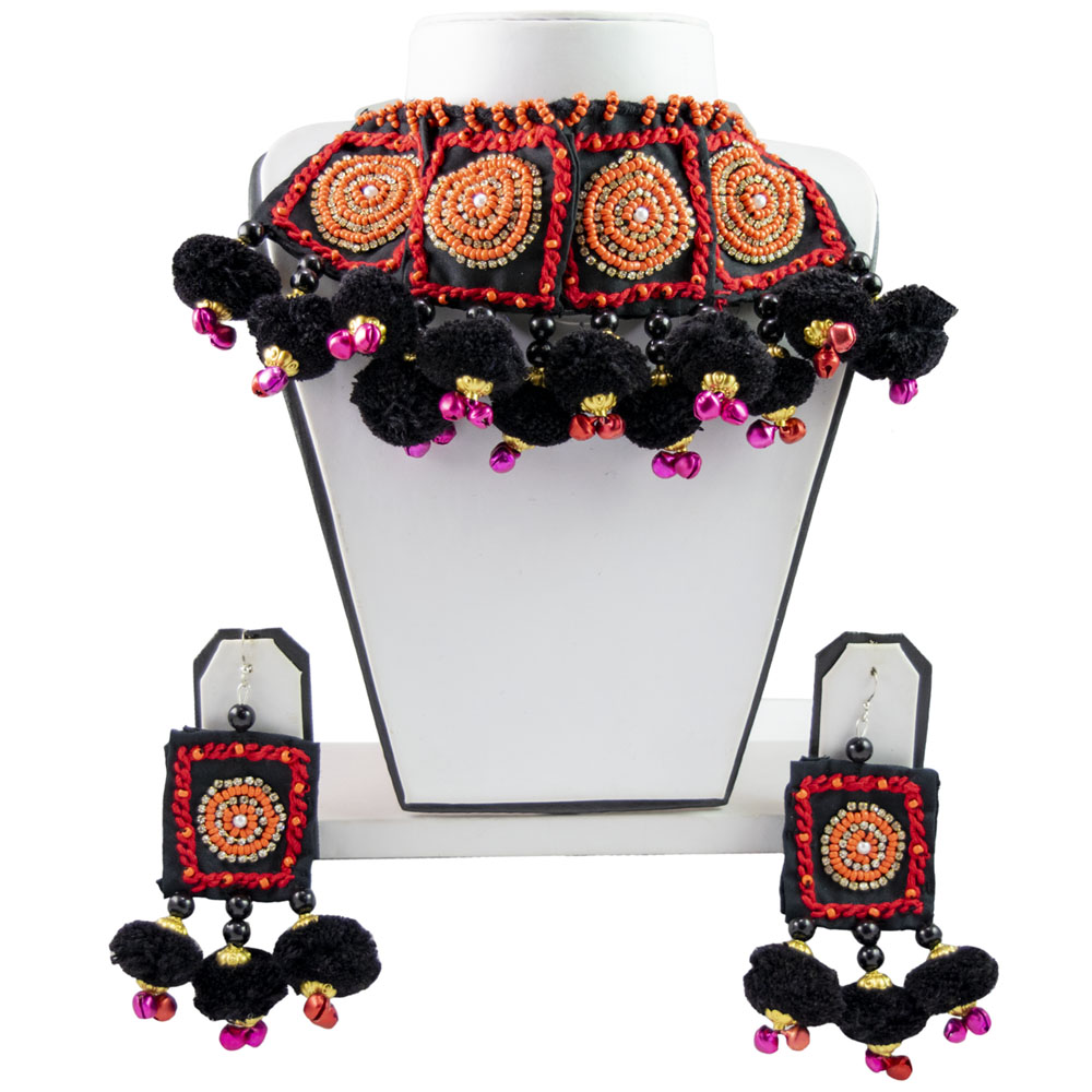 Orange Jeko Moti Designer Handmade Necklace