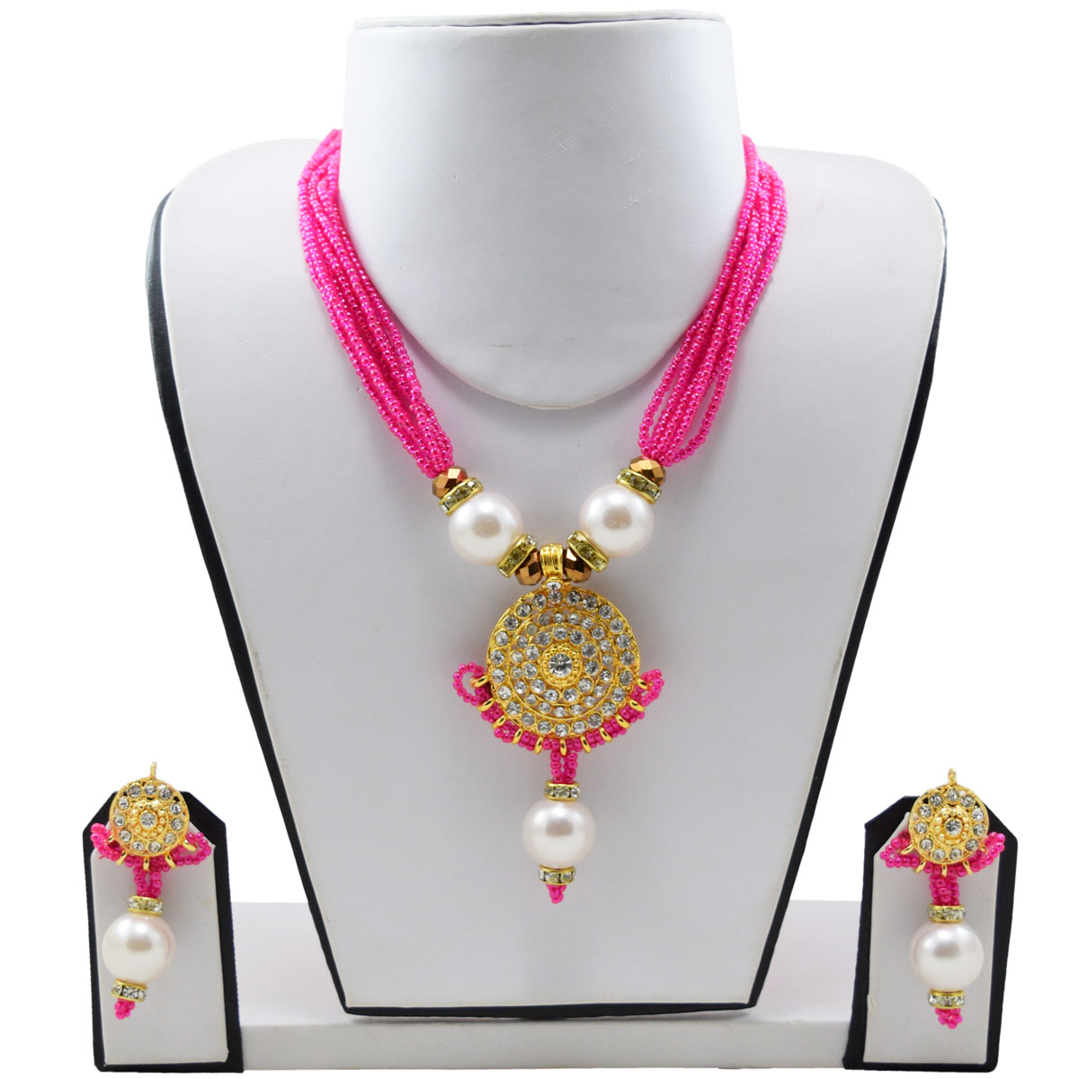 Pink Jeko Moti Necklace with Diamond Pendant
