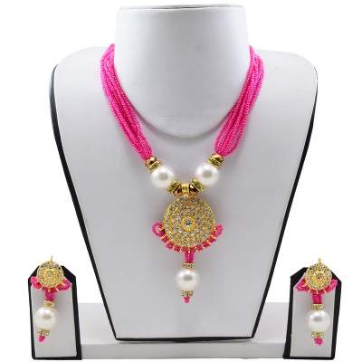 Pink Jeko Moti Necklace with Diamond Pendant