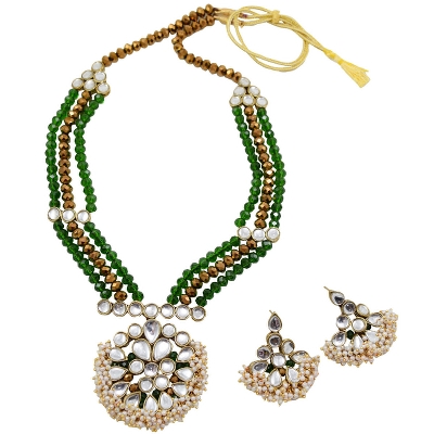 Green Crystal Beads Kundan Heavy Necklace