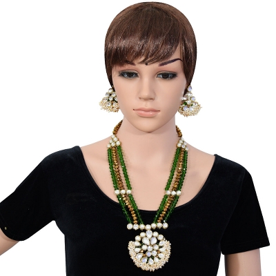 Green Crystal Beads Kundan Heavy Necklace