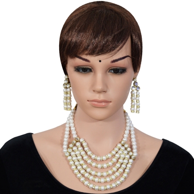 Off-White Pearls Diamond Rings Multi Row Necklace
