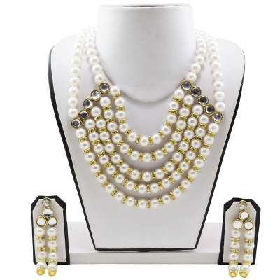 Off-White Pearls Diamond Rings Multi Row Necklace