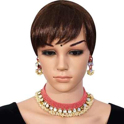 Rosy Pink Designer Jeko Moti Necklace